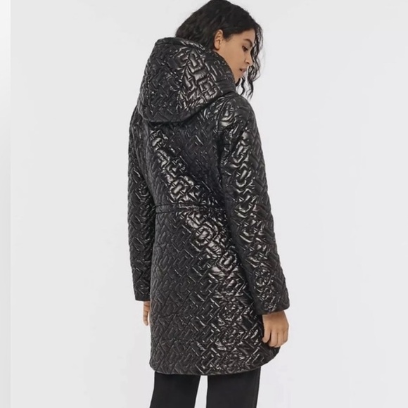 DIANE VON FURSTENBERG Sirena Black Quilted Long Coat $328 Size Medium - Picture 3 of 6